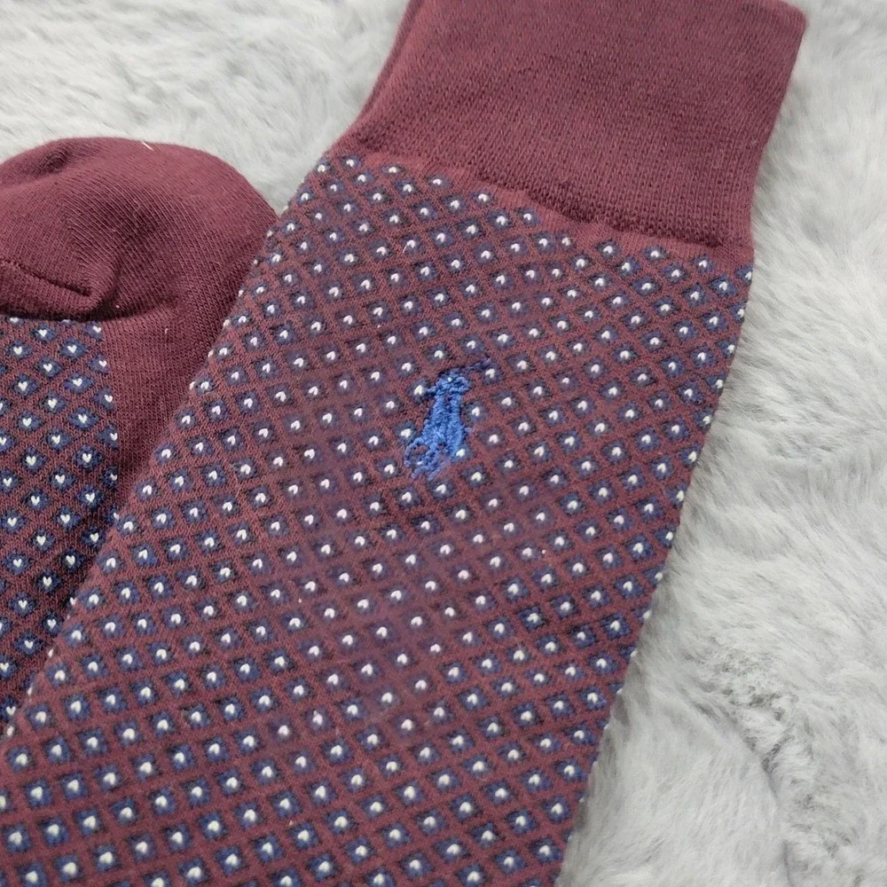 Polo Ralph Lauren Socks Mens 6-12.5 Red Birdseye Diamond Dress Mid Calf Pony